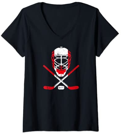 Damen Eishockey Ausrüstung Kanadische Flagge Eishockey T-Shirt mit V-Ausschnitt