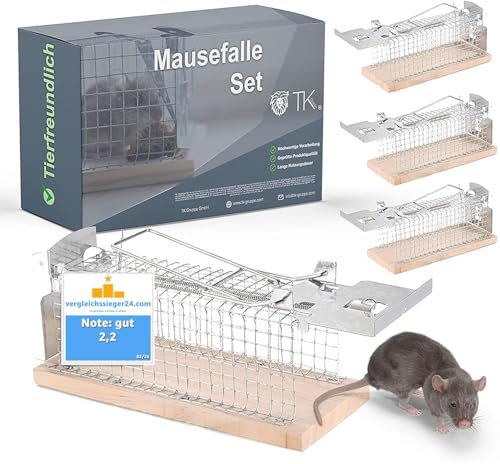 3X Set respectueux des Animaux - Piège à Souris en Bois Vivant - Pièges à Souris - Piège Vivant Souris & Rat Piège en Cage avec Fixation d'appât