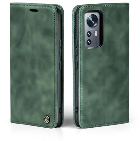 LBH Handyhülle für Xiaomi 12 / 12X in Grün mit Karten- und Geldfach Smartphone Hülle mit Standfunktion Flip Case Schutzhülle Magnetverschluss Vintage
