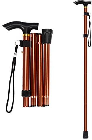 supregear Bastón Plegable, 5 Niveles de Altura Ajustable, Ligero y Portátil para Viaje, Mango en T y Pulsera, Extensible para Personas Mayores y Adultos con Discapacidad, Caqui