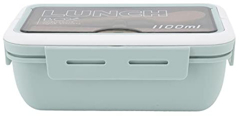 MOUMOUTEN Lunchbox, Warmhalten BehäLter Thermo EssensbehäLter Brotdose 2 Fächern, Loveliness Bento-Box für Erwachsene, mit Löffel, Essstäbchen für Erwachsene und Kinder, 1100 ml(grün)