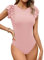 Missufe Damen Body Bodysuit Elegant Top Damen Body Rundhals Rüschen Kurzarm (Rosa, Mittel)