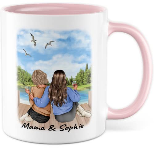 Muttertag Tasse Mama Personalisiert mit Name Geschenkidee Mutter Tochter Kaffeetasse Spruch Personalisieren Geschenk Kaffeebecher Becher (Rosa & Weiß)