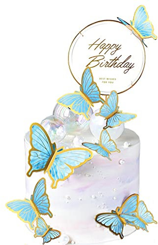 11 Stück Tortendeko Geburtstag,Blau Schmetterlinge Deko Torte Happy Birthday Tortendeko Cake Topper Geburtstag für Kinder Erwachsene Torten Zubehör