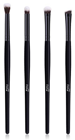 MSQ 4pcs Eye Brush Set Pro Eye Shadow Contour Kit with Soft Synthetic Hairs & Wood Handle for Eyeshadow Eyebrow Makeup Cream Powder Highlighter Brush - Pure Black
