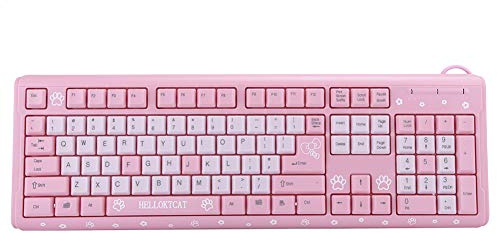 KIMISS USB Tastatur, Flaches Design, Rosa, Ultradünn, USB-Kabel, Süßer Cartoon für Heimbüro, Laptop, Computer, Universell