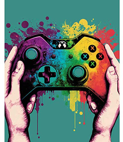 Paint by Number Kits Handshake Gamepad Theme Print Canvas Green Game Controller DIY Oil Painting for Kids Students Adults Beginner with Brushes Acrylic Pigment Cool Game Players 16x20Inch (Frameless)