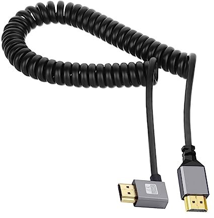 CY HDMI 2.0 Male to HDMI Male 4K 60hz Stretch Coiled Cable Left Angled 90 Degree for HDTV Computer Laptop Monitor