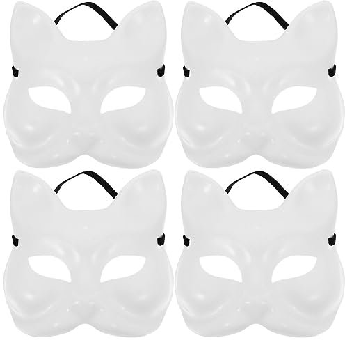 ABOOFAN 4 Stück Leere Katzenmasken Zum Selbermachen Weiße Kunststoff-Fuchsmasken Handbemalte Katzenmasken Tierhalbfuchsmasken Schlichte Maskerademasken Halloween-Partyzubehör