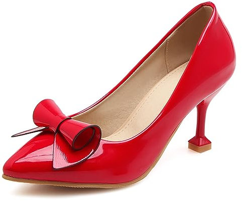 MJIASIAWA Vernice Tacco A Spillo Senza Chiusura Donna Bowknot Sposa Scarpe Candy Color Serata Formal Tacco Gattino Pump Festa Vestito Rosso Numero 38 EU/39Cn Asiatico