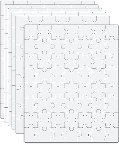 6 Sheets Blank Jigsaw Puzzles for Kids, 7.9 x 9.8 Inch / 20x25cm, 56 Piece All White Writable Paintable Puzzle for DIY Activity Party Craft