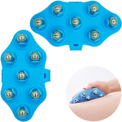LLMtn 2 Stück Massage Handschuh mit Kugeln - Roller Ball Körper Massagehandschuh, Tragbarer Body Massager Massageroller, Handflächenförmiger Massagehandschuh, Metallrollerball Körpermassagegerät