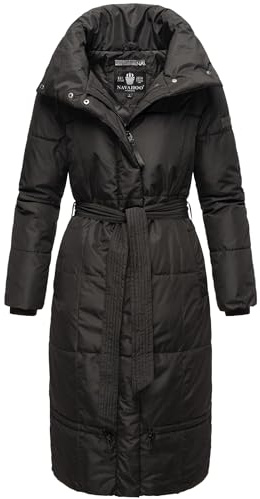 Navahoo Damen Wintermantel Warmer Steppmantel extralang mit Gürtel Mirenaa Black Gr. S