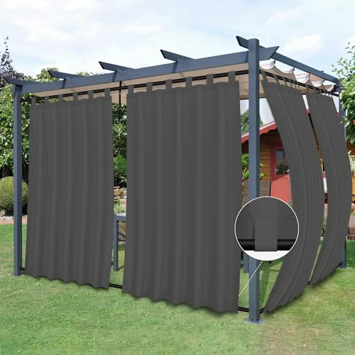 Easy-Going Outdoor-Terrassenvorhänge, abnehmbare obere Schlaufen, Wind- und wetterfest, für Cabana, Veranda, Pergola und Pavillon, untere Schlaufen, 2 Paneele, 137 cm B x 213 cm L, Grau