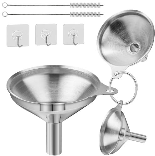 Ziamzra Trichter Küche 3 Set Trichter Edelstahl Trichter Klein Mit Griff und Reinigungsbürste Trichter Set Küche Stapelbarer für Flüssigkeiten Kochölen Marmelade Pulver Wein (7.5/5.5/4.5cm)