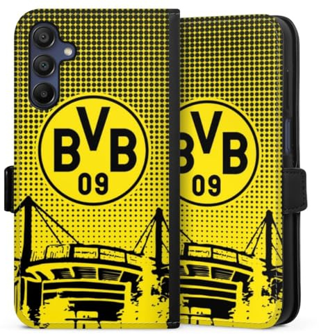 Klapphülle kompatibel mit Samsung Galaxy A15 Handyhülle aus Kunst Leder schwarz Flip Case Stadion BVB Borussia Dortmund
