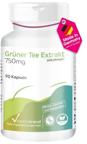 Extrait de thé vert 750mg - 1500mg par dose journalière dont 225mg EGCG - 90 gélules- hautement dosé - dosage sûr - vegan - suppléments d'Allemagne | Vitamintrend