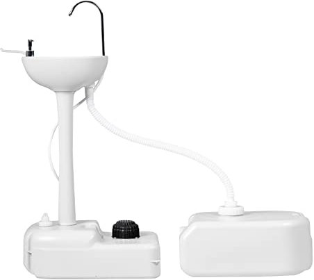 GYMAX Lavandino da Campeggio Portatile con Ruote, con Rubinetto, Dispenser di Sapone, Porta Asciugamano, Pompa a Pedale, Serbatoio d'Acqua da 17 L e delle Acque Reflue da 24 L