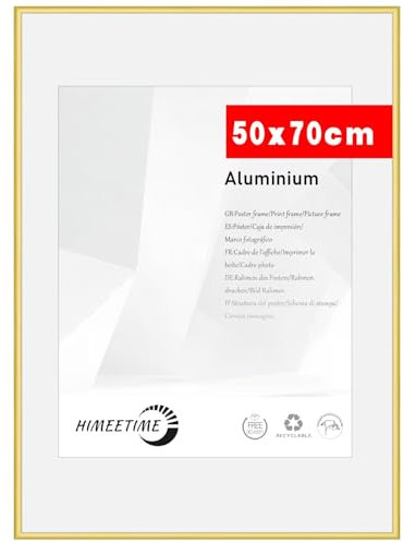 HIMEETIME® 1x Bilderrahmen 50x70 cm Gold Metall Rahmen, Dokumentenrahmen 50x70 cm,Metallrahmen Alu-Bilderrahmen Aluminium,Picture Frame 50x70 Fotorahmen zum Aufhängen