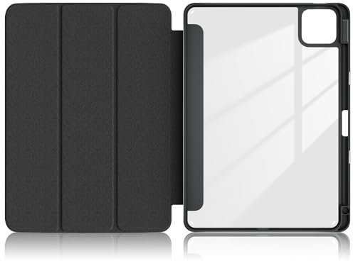 TOPCASE Funda Clara Transparente PC Respaldo para Xiaomi Mi Pad 6S Pro 12.4 Pulgadas 2024 con Soporte Bolígrafo,Ultra Delgado Carcasa con Soporte Función y Auto-Sueño/Estela,Negro