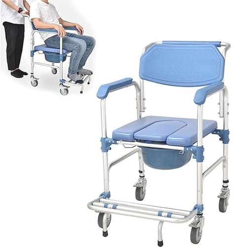 ELZEM Silla De Inodoro Plegable para Mayores 4 En 1 Silla De Ducha con Reposabrazos Y Ruedas Taburete Plegable Portátil Reposabrazos para Movilidad A