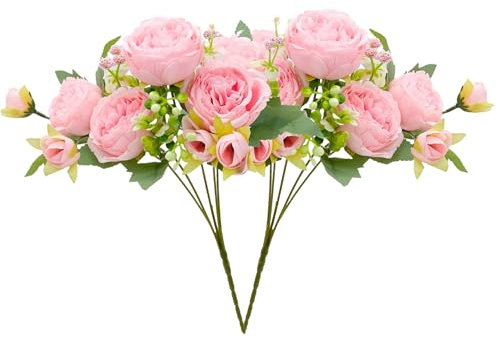 Bakiauli 2 Mazzi di Peonia Artificiale, Fiori Finti Decorazione di Fiori Artificiali per Matrimoni Casa Tavolo Feste Finestre (Rosa)