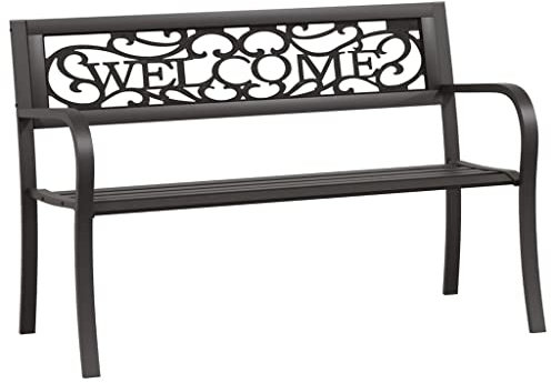 Makastle Gartenbank Metall, Parkbank mit Rückenlehne & Armlehne, wetterfeste Sitzbank, 2 Sitzer Balkonbank für Balkon, Terrasse, 125 x 53 x 77 cm Schwarz