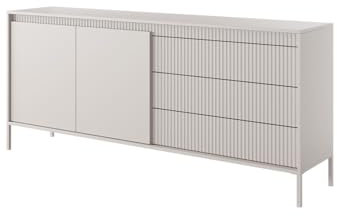 BETTSO - Kommode Beige Matt - Kommode mit Schubladen, dekorativen Rillen und hohen Metallbeinen - Push to Open System - 187 cm breit, 81 cm hoch - Kommode Wohnzimmer