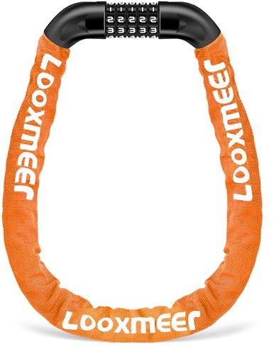 Looxmeer Fahrradschloss, Zahlenschloss 90cm mit 5-stelligem Code, Fahrrad Kettenschloss, Hohe Sicherheit, Anti-Diebstahl Kombination Schloss mit Gehärteter Stahlkettenglieder, Bike Lock, 12 Farben