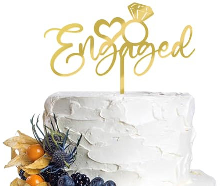 golden Acrylic Engaged Cake Topper, for Engagement Theme Party Wedding Bachelorette Party Bridal Shower Party Cake Decorations Supplies (Engaged, Acrylic-1)