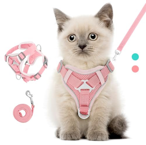 VavoPaw Katzengeschirr mit Leine Ausbruchsicher, Verstellbar Katze Brustgeschirr mit Reflektierend Streifen & Atmungsaktiv Netzgewebe, Weich Haustier Geschirr für Katzen Kätzchen Welpen, S, Rosa