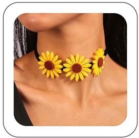 Inateannal Vintage Samt Blumen Halskette Schwarzer Samt Kragen Halskette Großer Stoff Blumen Halskette Gelbe Sonnenblume Kropf Halskette Daisy Blume Samt Halskette Spitze Blume Clavicle Halskette
