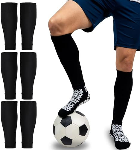 Football Sock Sleeves,3pairs Soccer Shin Guards Sleeves,Football Shin Pad Sleeves with Pocket Holding Shin Pads,Team Leg Sock Black for Football Running or Training Beginner
