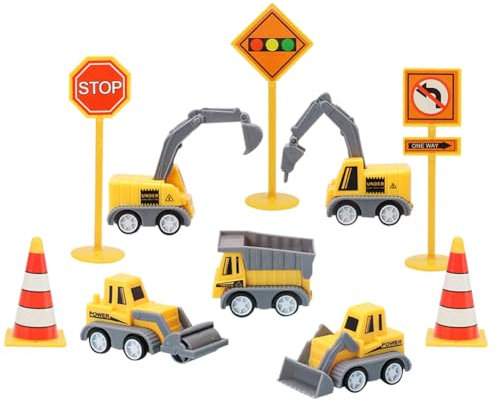 Wichtel Baustelle Set,Miniatur Puppenhaus Baustellenfahrzeuge Verkehrsschilder Zubehör,Bagger Traktor Kuchendeko,Technisches Fahrzeug Set,Wichtelbaustelle Wichtelzubehör für Tortendeko Wichteltür Deko
