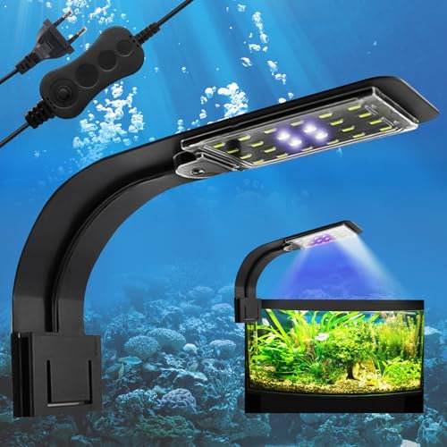 BAIFULAI Aquarium Lampe, Clip-on Aquarium Licht mit Weiß und Blau Licht, 10W Aquarium LED Beleuchtung, Aquarium Beleuchtung, 24 LEDs Aquarium LED für Aquarium und Fische Tank Beleuchtung