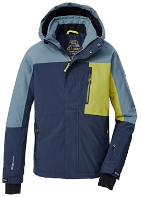 killtec Niños Chaqueta de esquí/chaqueta funcional con capucha y protección contra la nieve KSW 200 BYS SKI JCKT, nachtblau/rauchblau/dunkellime, 152, 43466-000