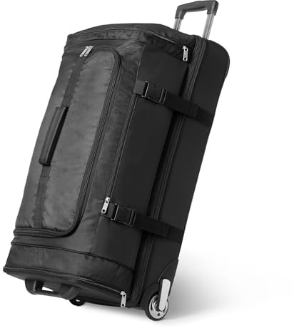 Amazon Essentials Borsone Trolley con Ruote, 76,2cm, Formato da Stiva, Espandibile, Scomparto Scarpe, Manico Telescopico, Nero