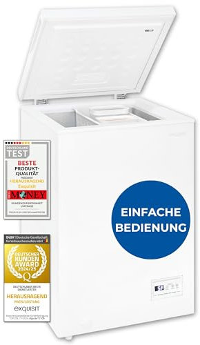 Exquisit Gefriertruhe, Kombigerät, Tiefkühltruhe, 98 Liter, 4-Sterne-Gefrieren, Schnellgefrierfunktion, Gefriertruhe klein, Toplader, GT101-E-040E weiss