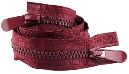 Cmis Kbei 2 cerniere lampo in resina multicolore da 120 cm, per cucito, doppi cursori, cerniera con estremità aperta, per giacche, cappotti, accessori per cucito, abbigliamento (rosso vinaccio)