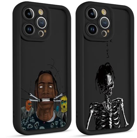 Yimctoie 2 Stück Musik Sänger Handyhülle für iPhone 14 6.1, Case Aesthetic Cool Travis Scott Rapper Muster Design Silikon TPU Bumper Schutzhülle Kratzfest Protective Case Cover für Jungen,Design