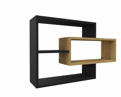 MARAND Wandregal Hängeregal - Bücherregal - Wandmontage - Modernes Design - Stauraum - 3 Ablagefächer - Stabile Konstruktion - Schwarz/Artisan