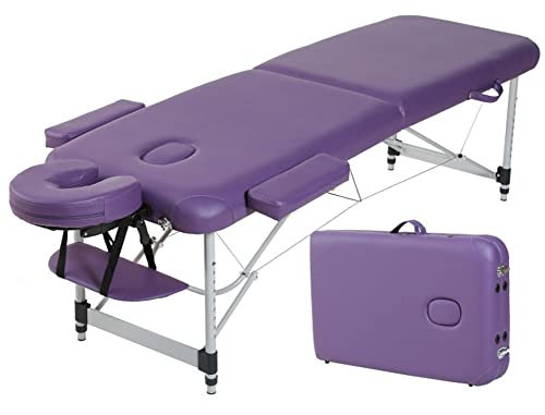 MOKLYF Massageliege, Tragbarer Klappmassagetisch, Massagebett, Spa-Bett, Therapietisch, Höhenverstellbares Salonbett, Geeignet Für Therapie, Tätowierung, Salon, Gesichtsbehandl(Lila