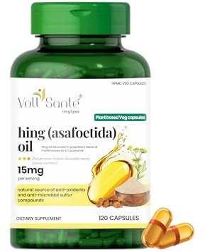 Voll Santé Hing (Asafoetida) Oil Capsules with Frankincense & Coconut Oil | Supports Digestion, Gas & Bloating Comfort | 500mg | HPMC Plant-Based Veg Capsules | Ayurvedic | 120 Capsules