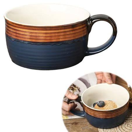 Taza de café grande, 700 ml, cuenco grande con asa, taza de café XXL, cerámica grande (azul 700 ml)
