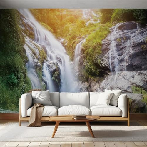 Fotomurales Decorativos Paisaje de Cascada Papel Pintado 350x256 cm 3D Mural Caer Murales Póster Pared No Tejido Dormitorio Salón Paredes Decoración Fotomural Panorámico q5316