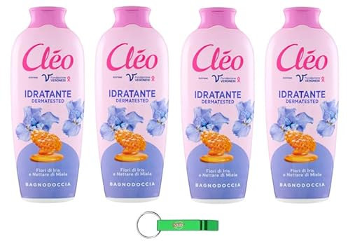4x Cleo Bagnodoccia Duschgel mit Irisblüten und Honig Nektar - Weiche, Glatte und Samtige Haut - Körperreiniger 750ml + Beni Culinari Kostenloser Schlüsselanhänger