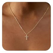 VIROMY Halskette Damen Gold 14K Vergoldet Kreuz Anhänger Halskette Frauen Halskette Minimalistische Religiöse Geschenke