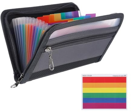 Fächermappe Dokumentenmappe mit Reißverschluss 13 Fächern Ordner Organizer Dokumententasche A5 Mappe mit Fächern Geld Organizer Haushaltsbuch mit Geldfächer für Schecks Rechnungen Coupon (20.5*12cm)
