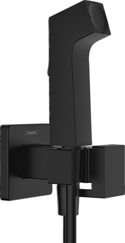 hansgrohe Douchette bidette E avec 1 type de jet économie d'eau (EcoSmart), incl. clapet anti-retour, support et tuyau de douche 1,25 m, pour eau chaude, Noir mat, 29233670