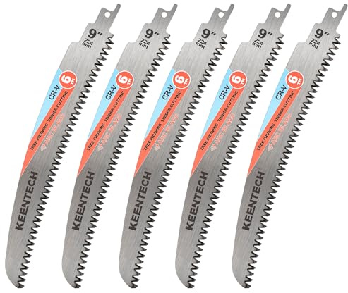 KEENTECH 224mm Arc-Shaped Reciprocating Saw Blades for Wood Cutting & Tree Pruning, Cr-V Steel, 6 TPI Triple-Ground Japanese Teeth for Ultra-Fast Wood Cutting, Fits Most Reciprocating Saws, 5-Pack